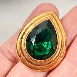 Vintage Kenneth Jay Lane KJL Gold Tone Green Glass Teardrop Pendant Enhancer